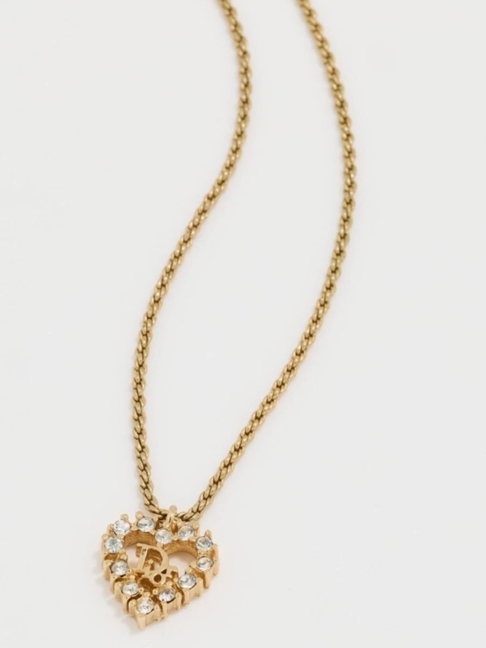 Christian Dior Gold Plated Heart Pendant Necklace with Clear Crystals - Picture 5 of 15